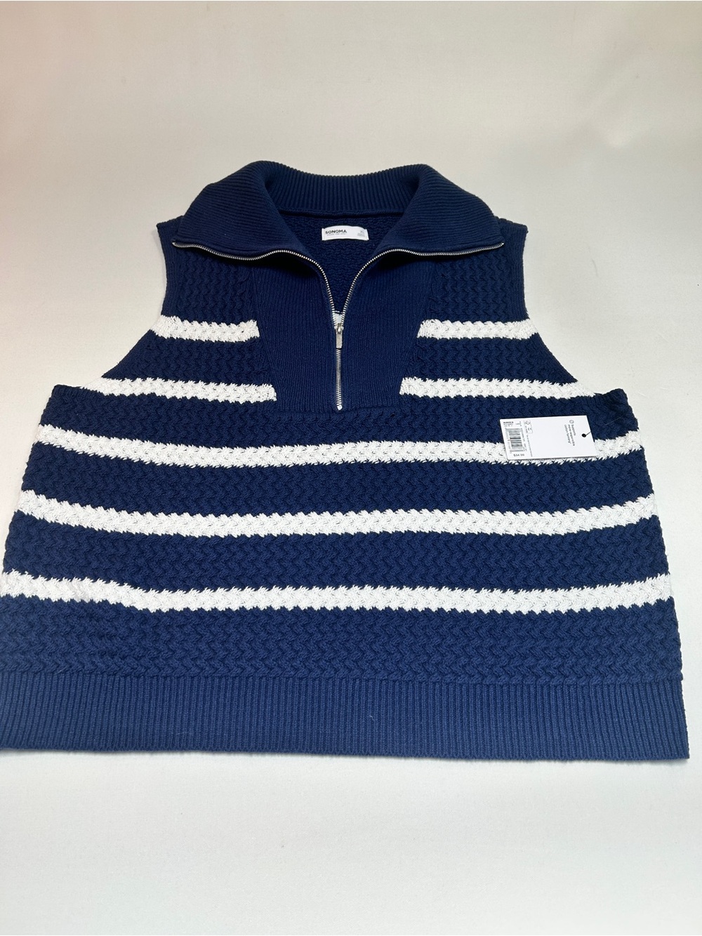 Sonoma Goods For Life Navy & White 1/4 Zip-Up Sleeveless Sweater Vest - Womens